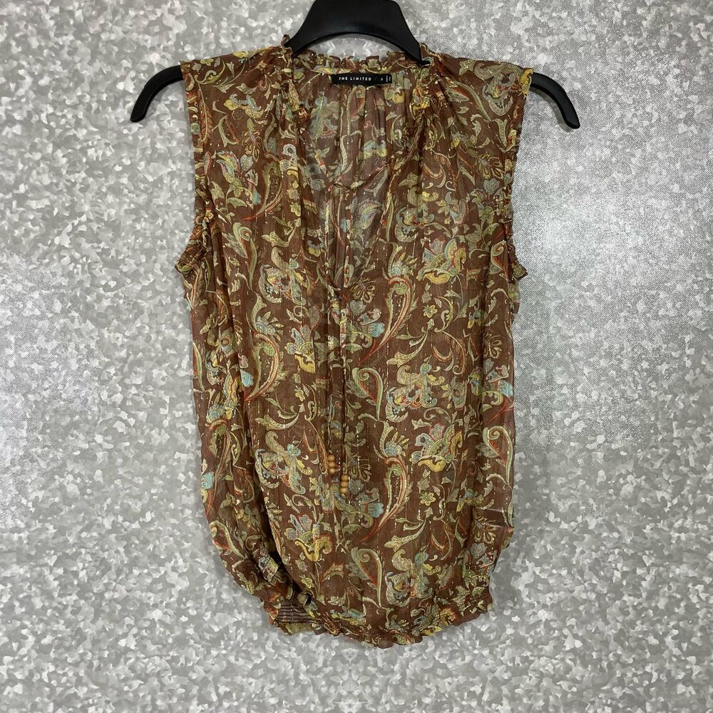 The Limited Brown Paisley Silk Blend Sleeveless Peasant Top - Size Small - Sheer